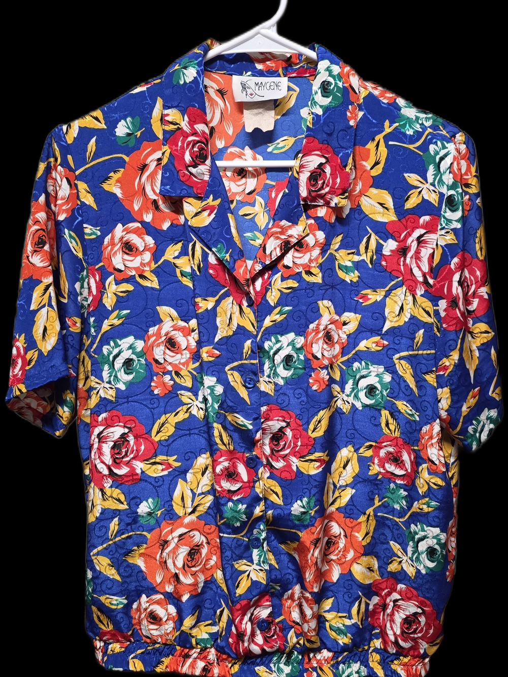 Vintage MayCene Blue Floral Button-Up Shirt